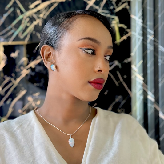 Ethiopian Opal Pendant & Earrings Set in 925 Sterling Silver