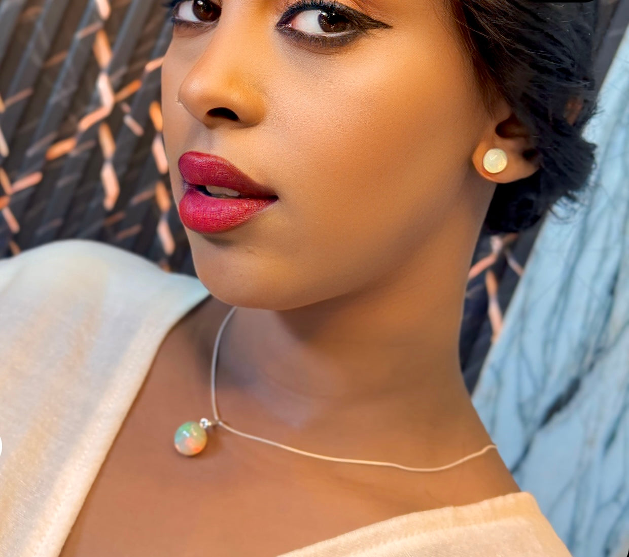 Ethiopian Opal Pendant & Earrings Set in 925 Sterling Silver